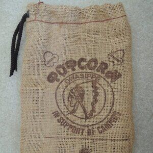 Burlap Popcorn Bag Drawstring Top "Owasippe in Support of Camping" Vtg 70s Sack